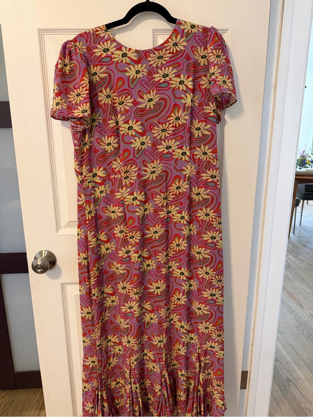 RHODE Pink Floral Swirl Maxi Dress with Yellow Accents